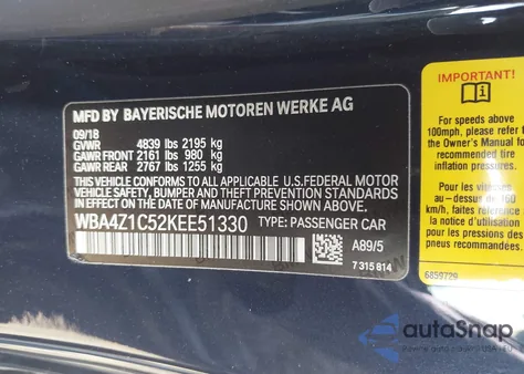 2019 BMW 430I из США, поврежденный, VIN WBA4Z1C52KEE51330